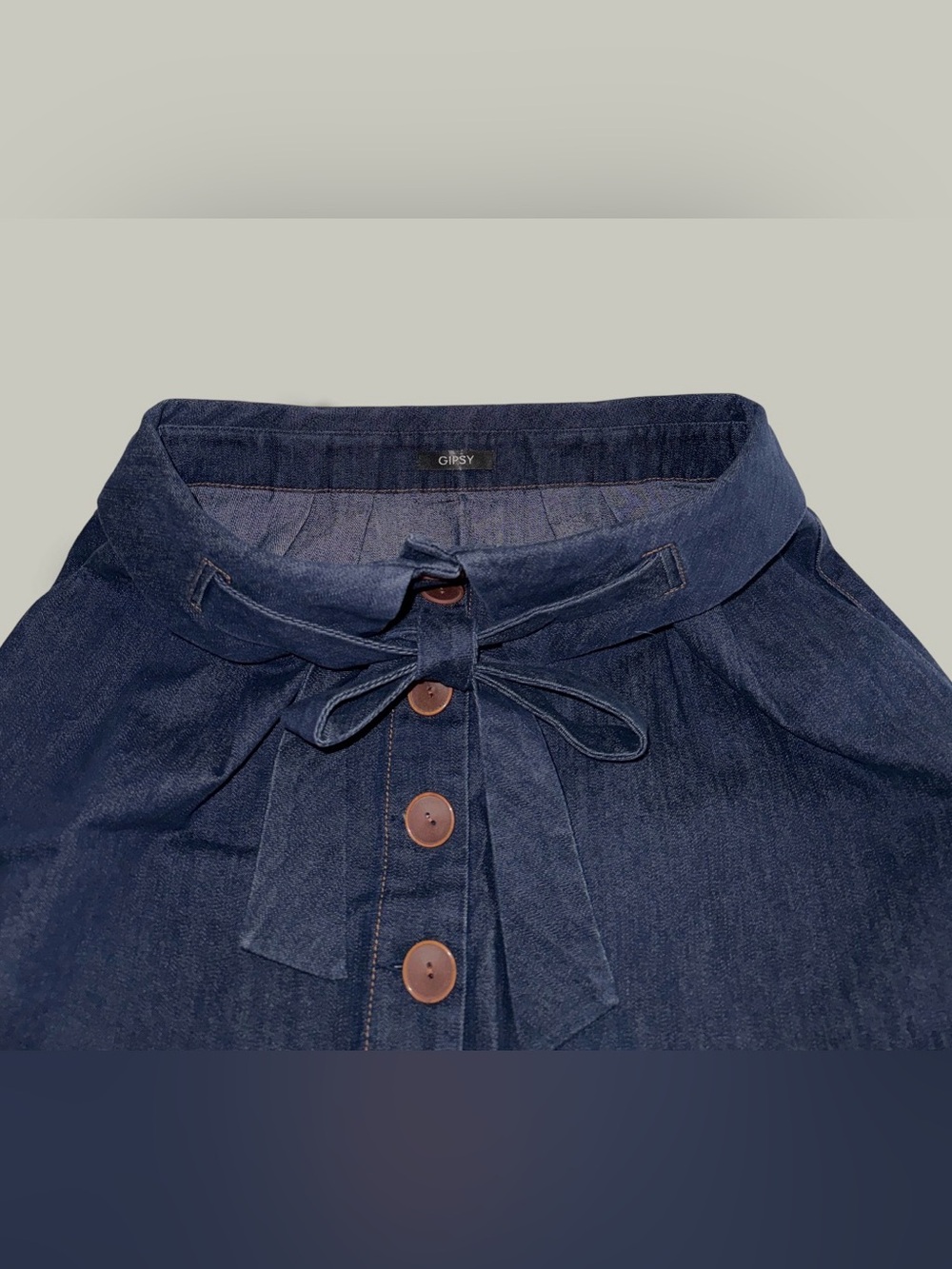 Gipsy Women’s Button-Front Mini Denim Skirt with Self-Tie Fabric Belt - Picture 5 of 7